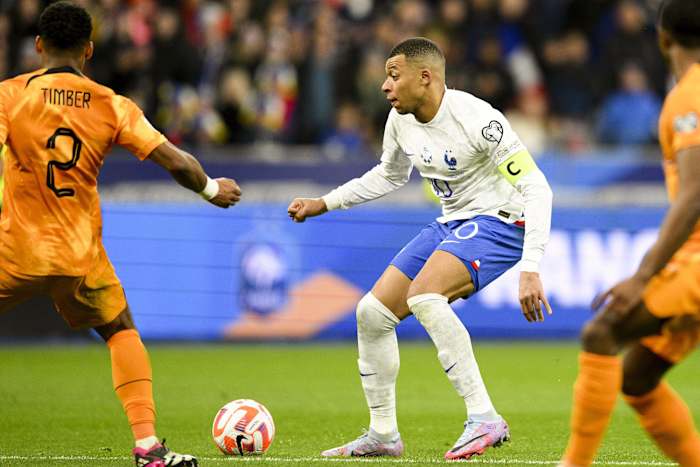 Kylian Mbappe pictured (center) during France's 4-0 win over Holland in March 2023